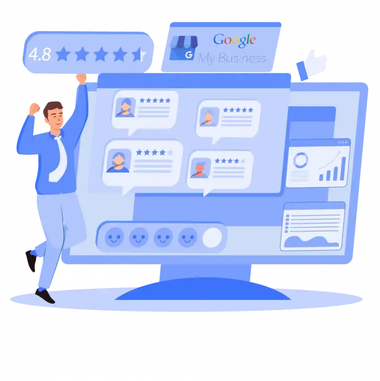 Geschäftsmann feiert hohe positive Bewertungen auf Google My Business mit der Store Pilot Local Listing Software.
